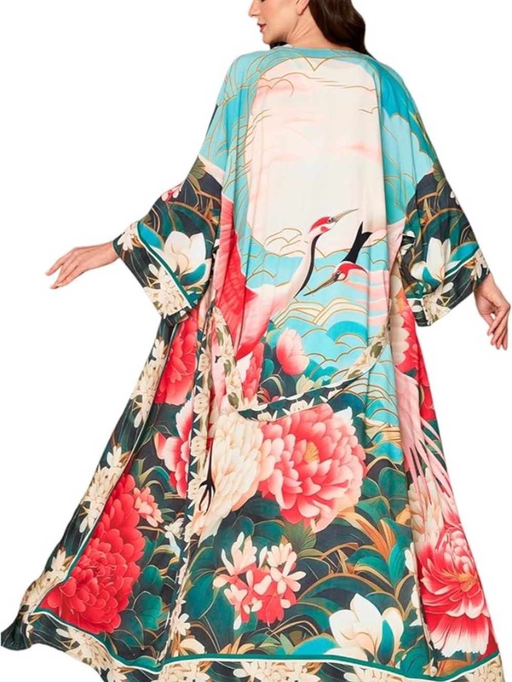 Bohemian Floral Peacock Oversized Resort Beach Maxi Kimono Beach coverup ๐ฅ๐ฅ - Picture 4 of 4